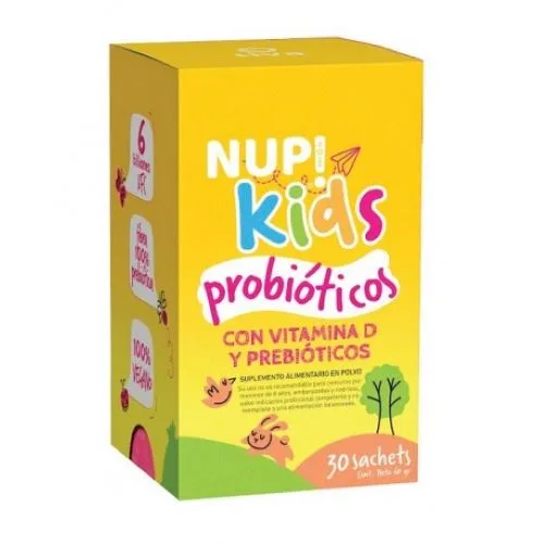 Probioticos 6 Billones HUP! Kids con Prebioticos y Vitamina D Vegano sin gluten 30 sobres