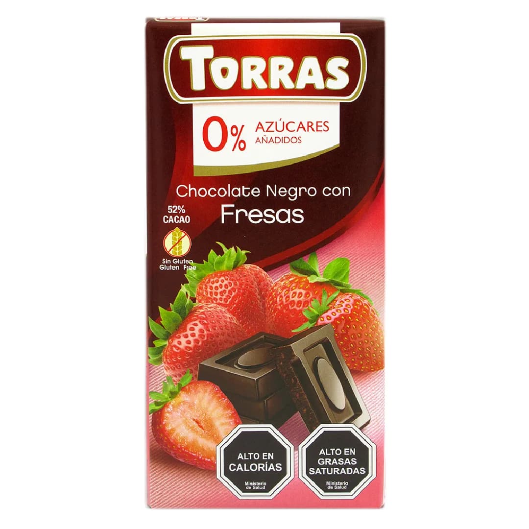 Barra de Chocolate Negro con frutilla sin Gluten y sin Lactosa 75grs