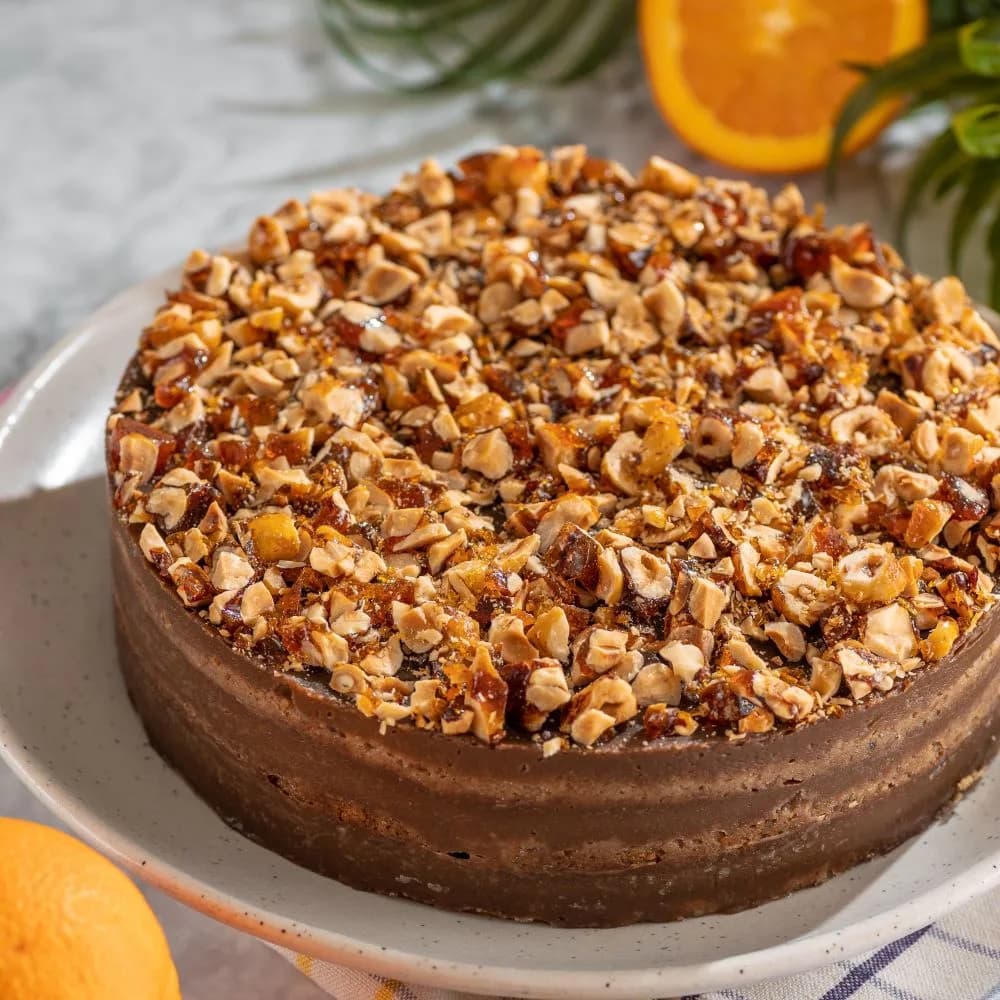 Torta Chocolate Naranja con Praliné de Avellanas Vegana