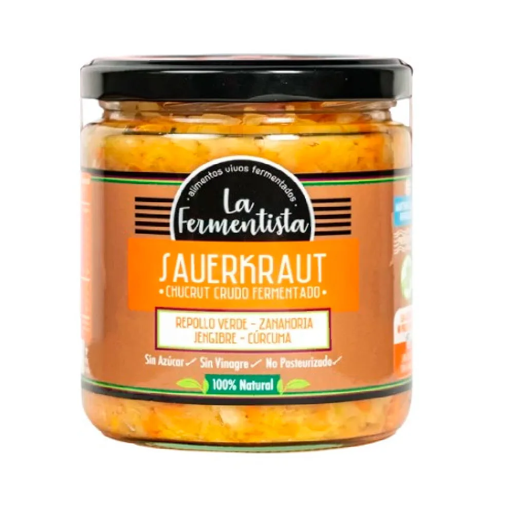 Sauerkraut Repollo Verde Zanahoria Cúrcuma Jengibre Raices Nobles 400gr