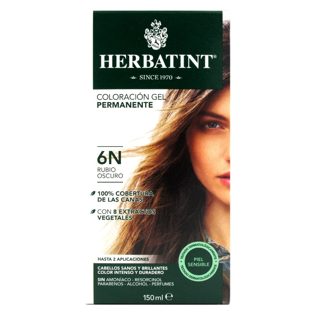 Tinte Gel Vegetal 6N Cabello Rubio Oscuro sin amoniaco150 ml
