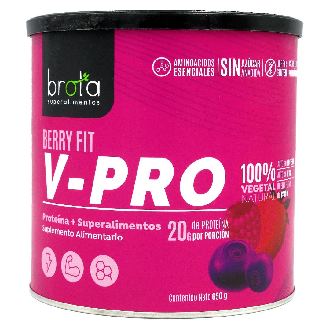 Berry Fit V-Pro Proteína Vegana + Superalimentos Libre de Gluten Sin Azúcar 650 gr