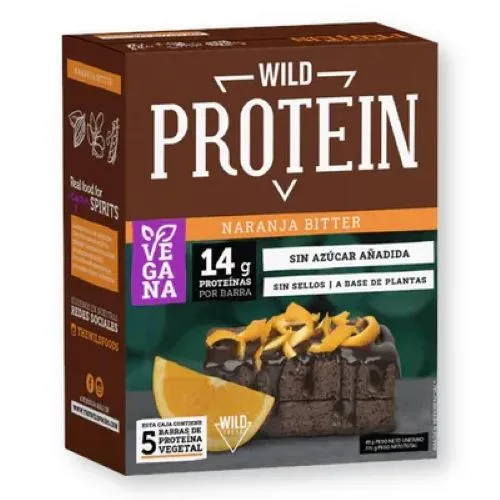 Caja 5 Barras de Proteínas Vegetal Sin Azúcar Añadida Sabor Chocolate Naranja 225 gr