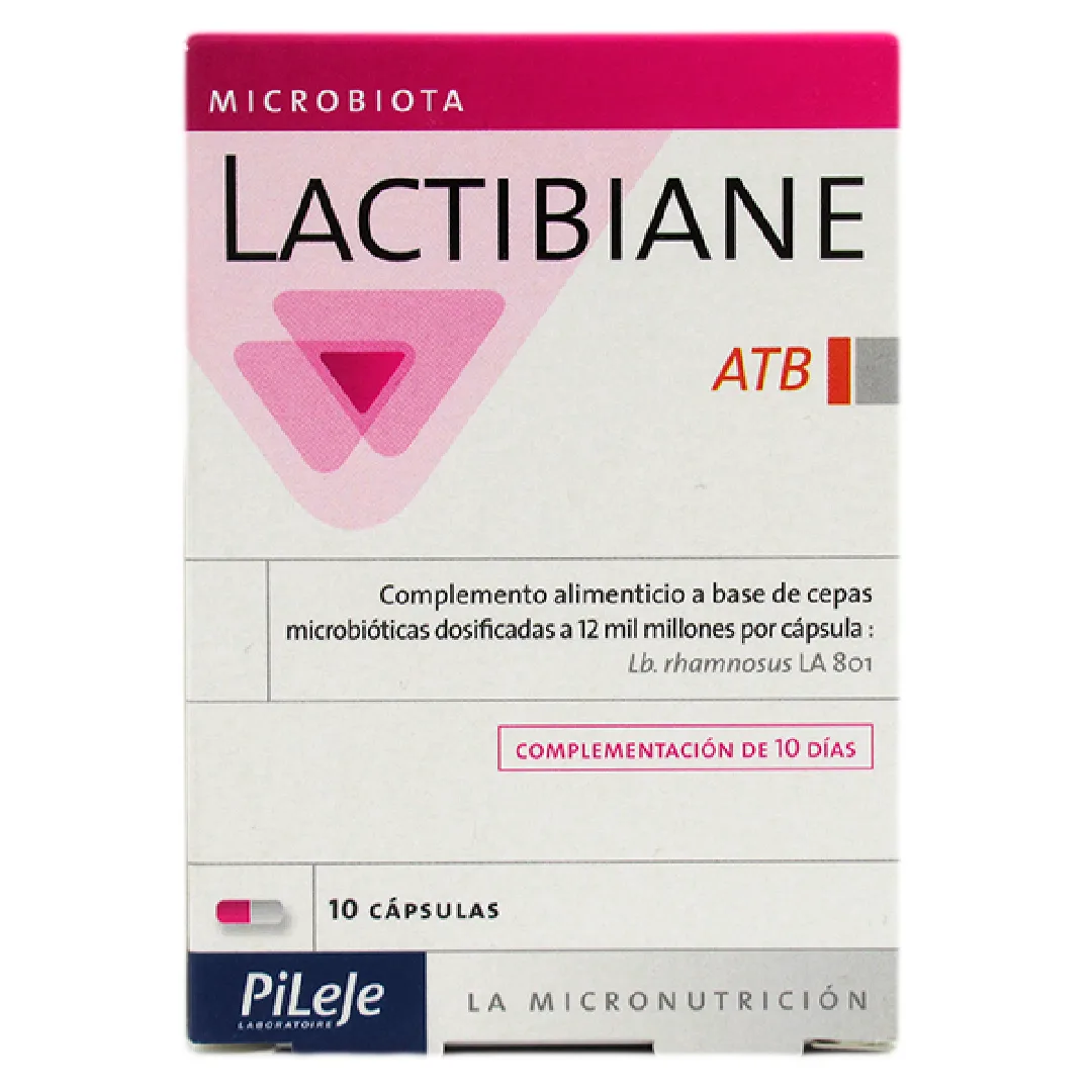 Lactibiane ATB Cepas Microbióticas dosificadas a 12 mil millones por capsula 10 cápsulas