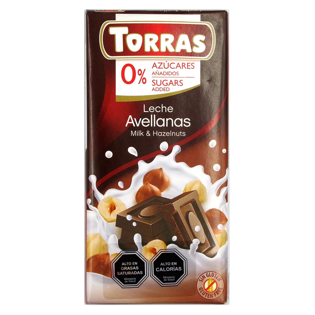 Barra de Chocolate de Leche con Avellanas sin Azúcar añadida y sin gluten 75 grs