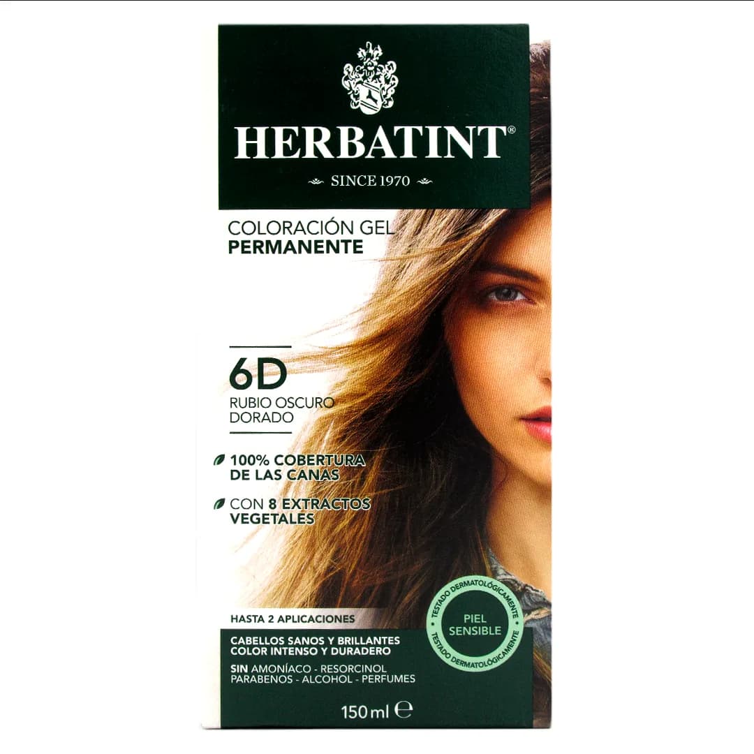 Tinte Gel Vegetal 6D Cabello Rubio Oscuro Dorado sin amoniaco150 ml