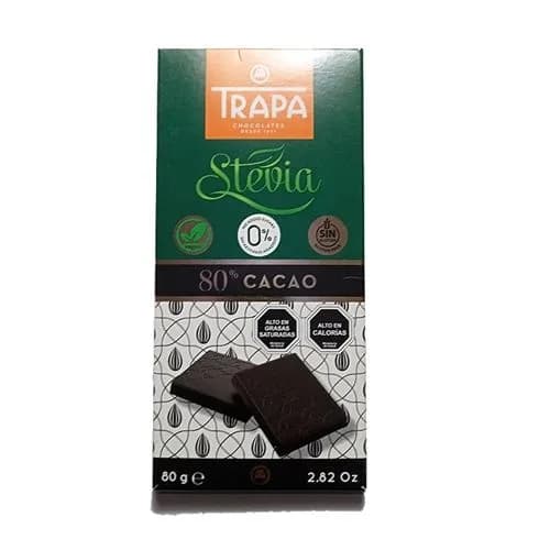 Barra de Chocolate 80% Cacao endulzado con Stevia y Sin Gluten 75 grs