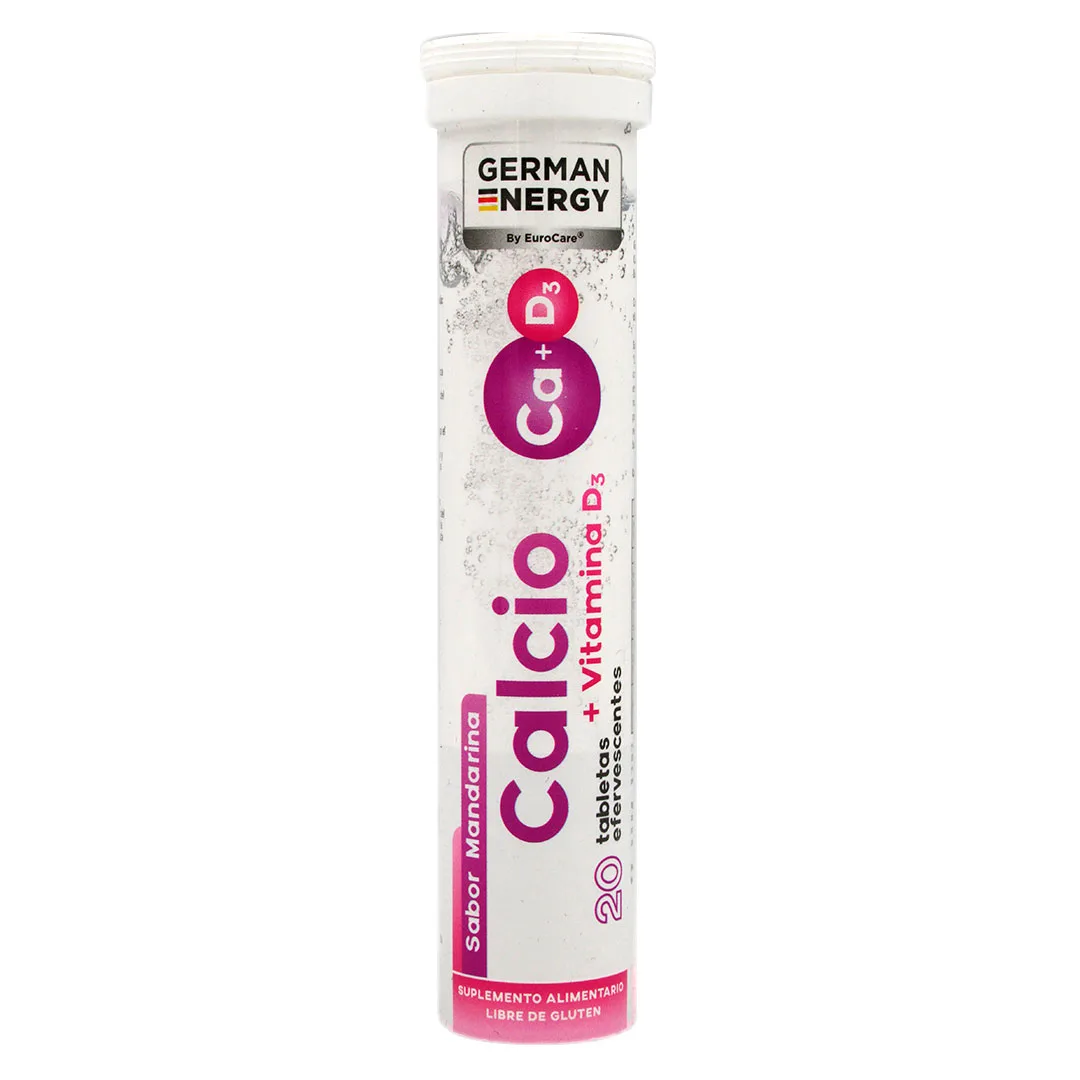 Calcio + Vitamina D3 Sabor Mandarina Sin Gluten 20 Tabletas Efervescentes