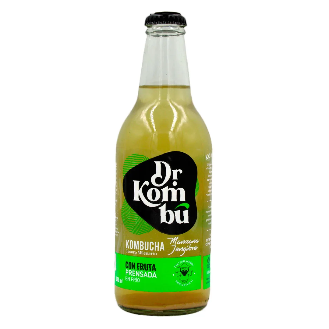 Kombucha Libre de gluten y vegana Sabor Manzana Jengibre 330 ml