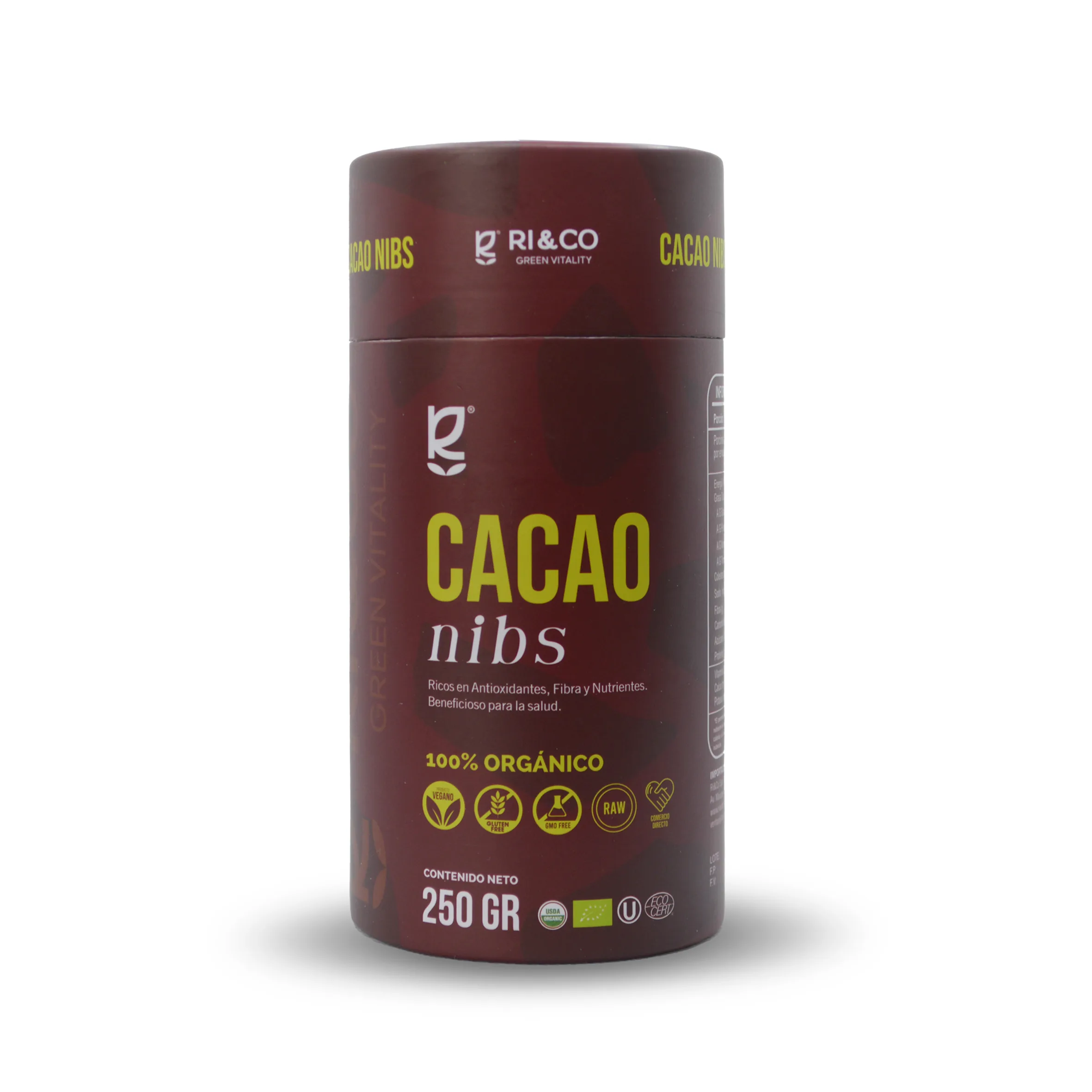 Nibs de Cacao 100% Orgánico sin gluten vegano 250 gr