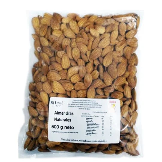 Almendras Naturales con Piel Sin Gluten 500 Grs