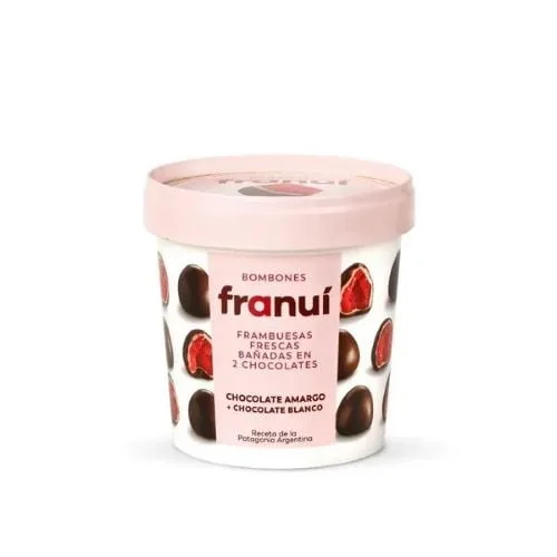 Frambuesas Bañadas en Chocolate Blanco y Chocolate Amargo 150g