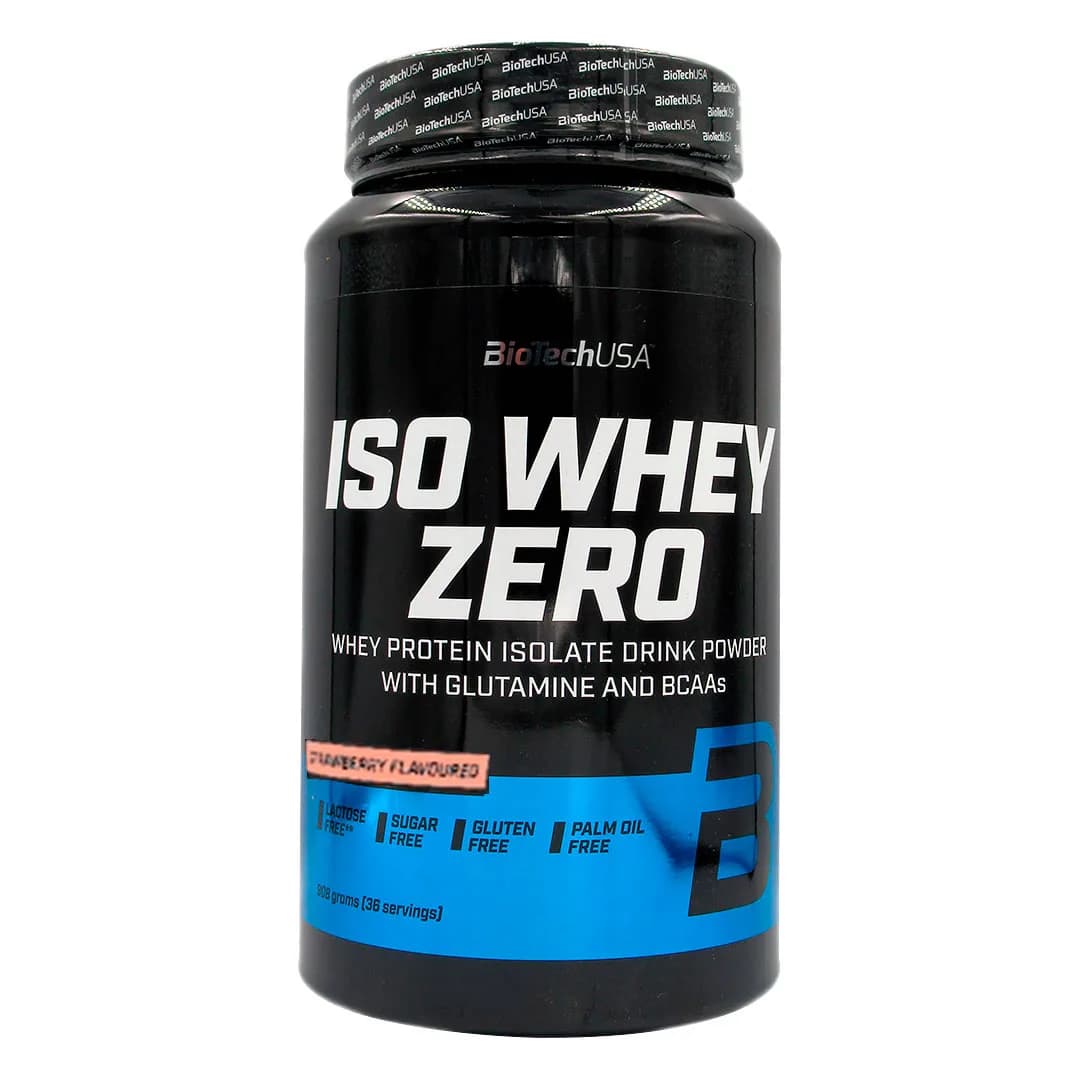 Proteína Iso Whey Zero Lactosa con Glutamina Sin Gluten Sabor Frutilla 908 grs