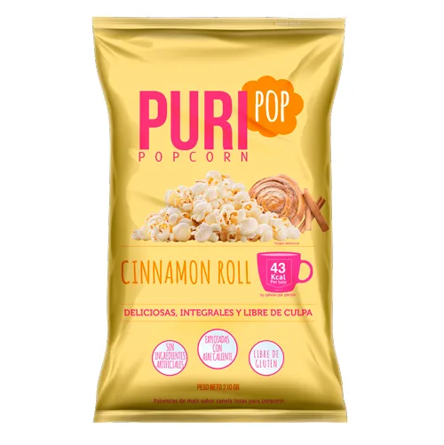 Pop Corn Libre de Gluten y Vegano Sabor Cinnamon Roll Tamaño Familiar 210 grs