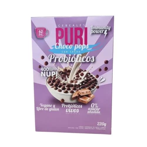Cereal Choco Pops Vegano Sin Gluten 400 Billones De Probióticos Sabor Cacao 220 gr
