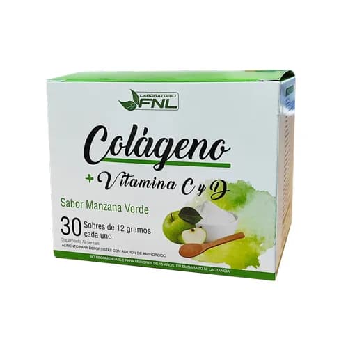 Colageno Manzana Verde + Vit C + D, 30 sobres