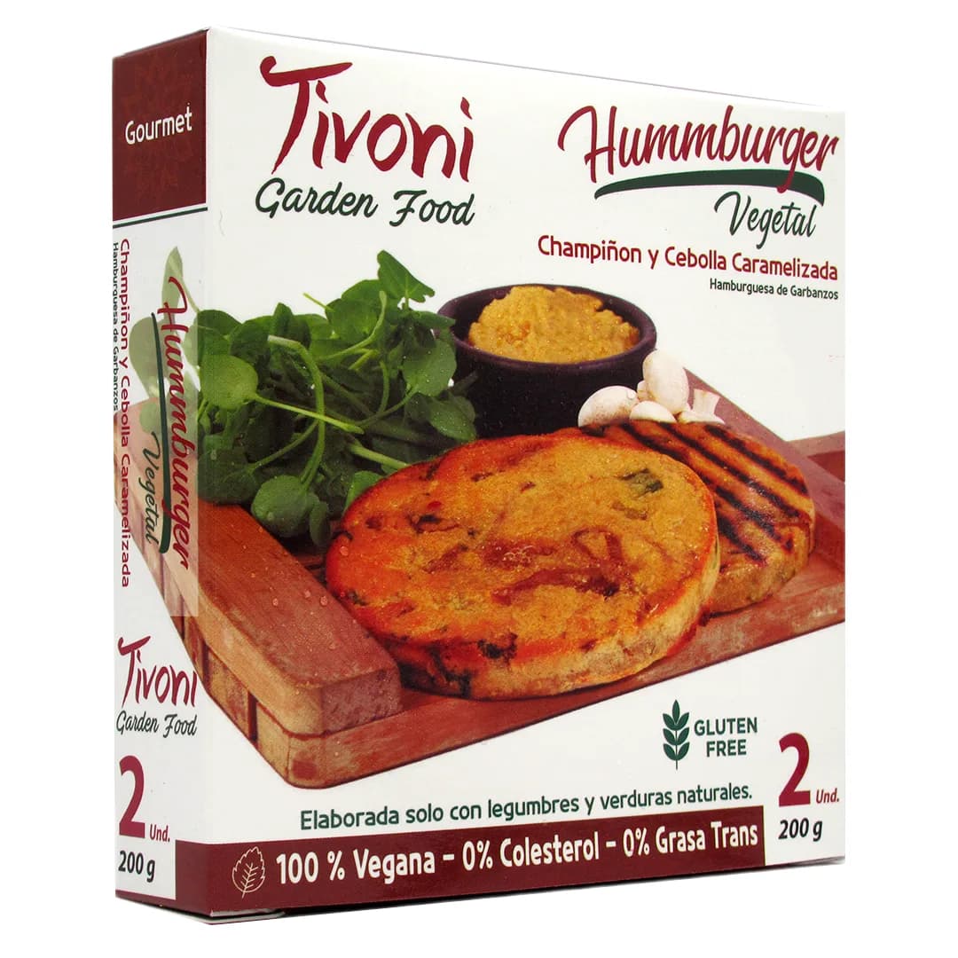 Hmburgesa de Champiñon y Cebolla Caramelizada Sin Gluten 2 unidades 200 grs (Congelado)Marca Tivoni