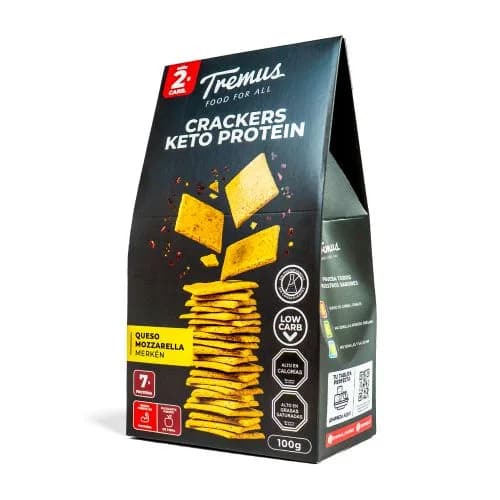 Crackers Keto Protein Queso Mozzarella y Merkén, 100 g