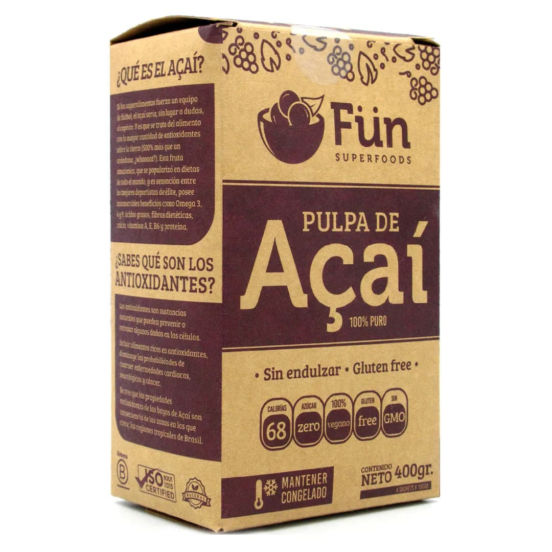 Pulpa de Açaí Vegano Sin Gluten Sin Endulzar 400 gr