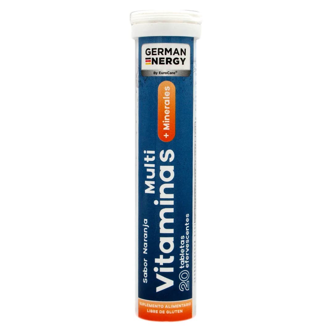 Multi Vtaminas + Minerales Sin Glutamina Sabor Naranja 20 Tabletas efervescentes