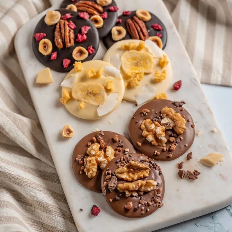 Monedas de Chocolate «Mendiants». sin Azúcar. Mix Gourmet. 8 Un.